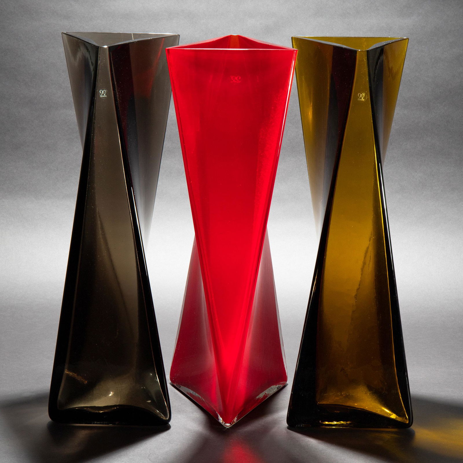 Tadao Ando, Venini, 3 Vase objects in unique colours Ando for Venini 2011: Tadao Ando Venini & C., Murano 3 vase objects Ando for Venini, 2011. From a series limited to 9 pieces. All copies of the entire series were made in different colors and have a unique character. Here