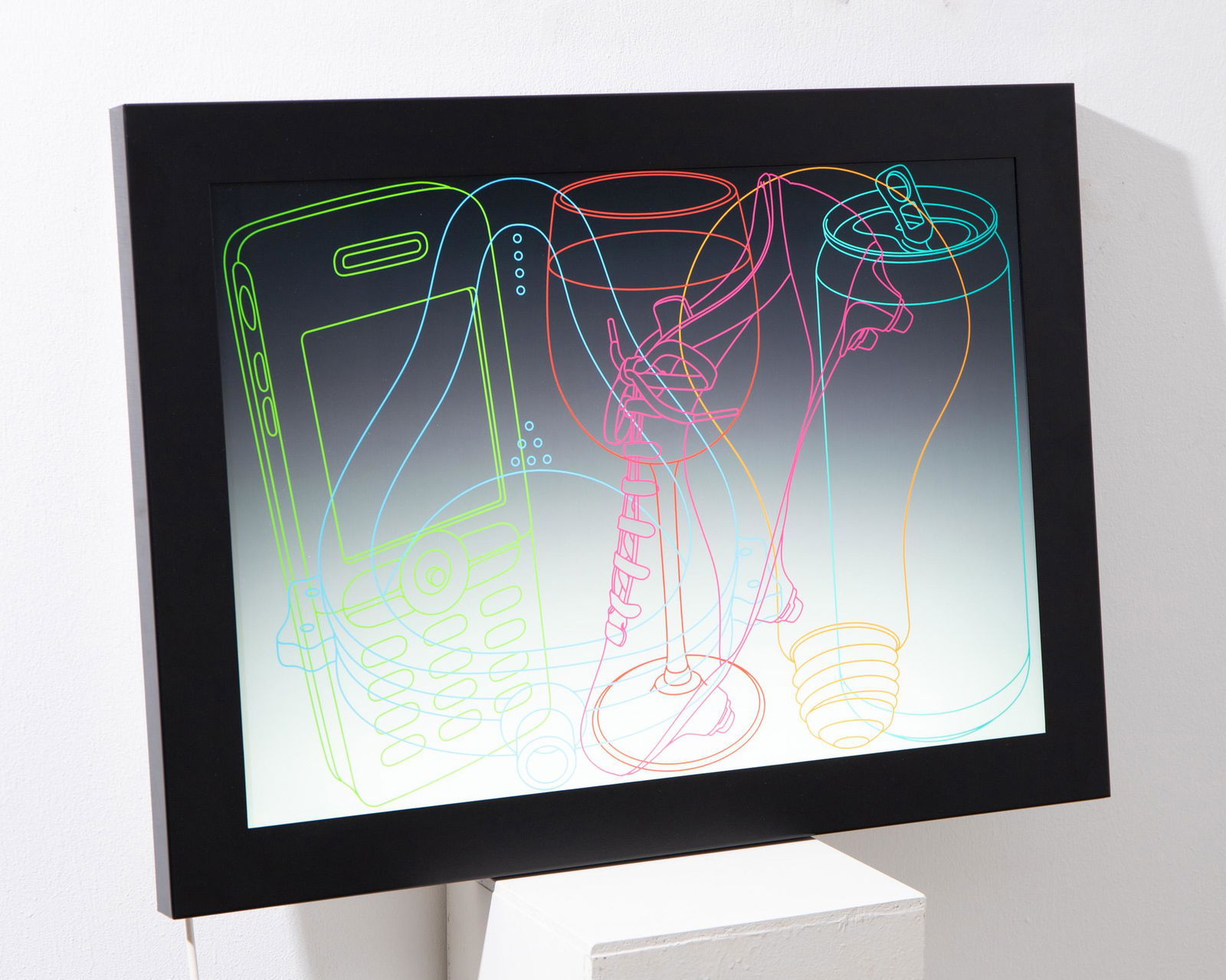 Michael Craig-Martin*, Signs of Life, light box/ light object: Michael Craig-Martin*, (*1941) Signs of Life. Light box/ light object. 2006. Glass, colored motif on/ behind glass, metal frame, electrified. 49.5 x 67 x 4cm. Verso numbered, signed and dated on the b