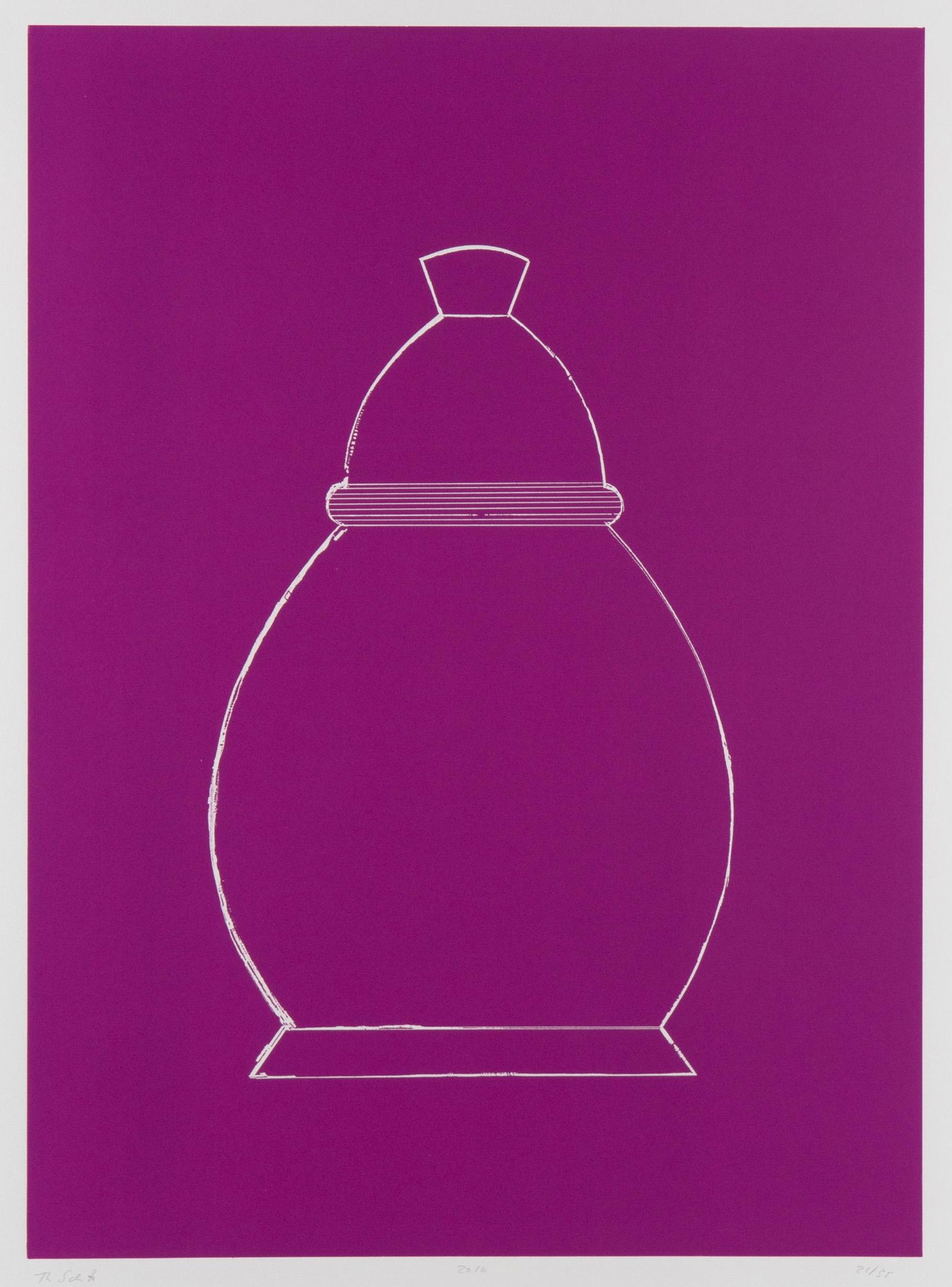 Thomas Schütte*, Gartenzwerg / gnome, violet: Thomas Schütte*, *1954 Garden Gnome (Purple). 2016. Color etching on paper. 87.7 x 64.5 cm. No. 21 from an edition of 35 copies. Signed, dated and numbered on the lower edge: 2016, 21/35. Framed