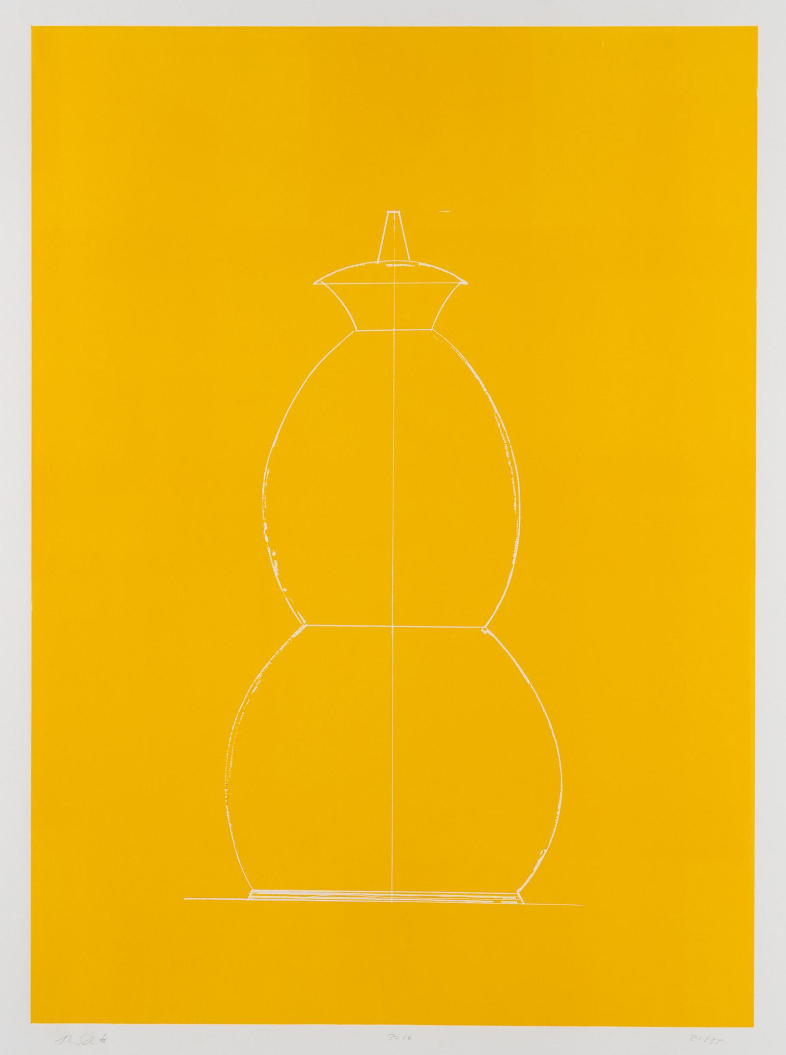 Thomas Schütte*, Gartenzwerg / gnome, yellow: Thomas Schütte*, *1954 Garden Gnome (Yellow). Color etching on paper. 87.7 x 64.5 cm. No. 21 from an edition of 35 copies. Signed, dated and numbered on the lower edge: 2016, 21/35. Framed behind