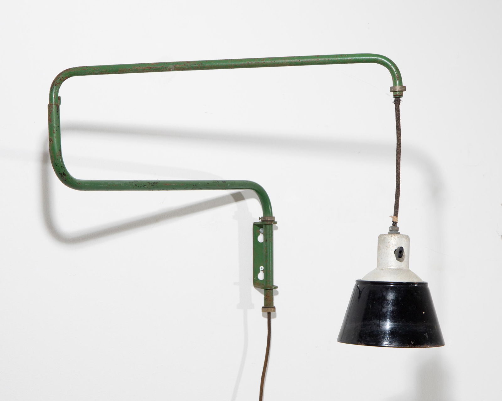 Heinrich Siegfried Bormann, Körting & Mathiesen AG, Swing arm Lamp / Wall Lamp model 830: Heinrich Siegfried Bormann Körting & Mathiesen A.G., Leipzig Swivel arm lamp / wall lamp model 830. Designed 1931. Painted tubular steel, aluminium, black and white enamelled reflector. L. 135, D