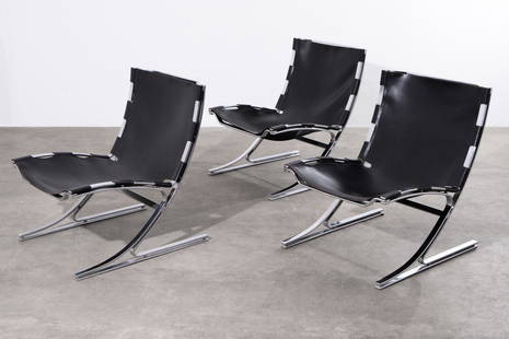 Meinhard von Gerkan, Walter Knoll, 3 armchairs model Berlin: Meinhard von Gerkan Walter Knoll 3 armchairs, model Berlin. Designed 1975. Chromed flat steel, butt leather. 76 x 61 x 73 cm. Literature: Arno Votteler & Herbert Eilmann, 125 Jahre Knoll, Stuttgart 19