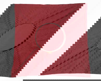 Reiner Ruthenbeck*, Red cloth with stretcher frame: Reiner Ruthenbeck*, (1937-2016) Red cloth in a stretcher frame. 1973. Burgundy cotton cloth, embroidery frame. wood, metal. 1973. The wine-red cloth is mounted in an embroidery frame made of black lac
