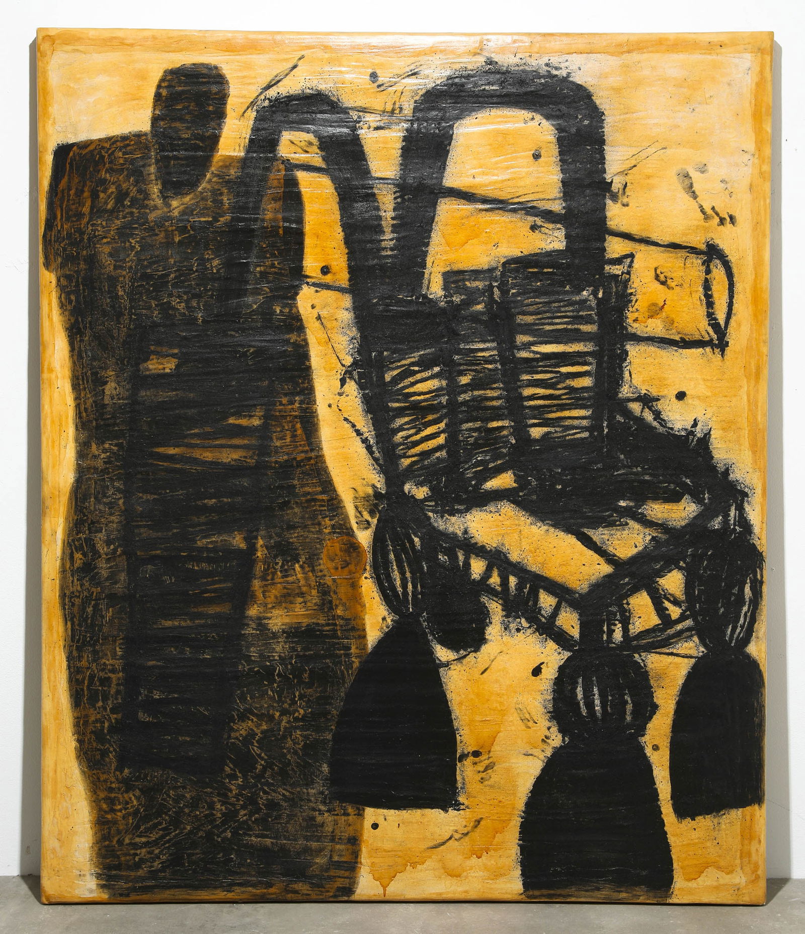 Oliver Dorfer, Continental room (Leibstuhl Version), 1994: Oliver Dorfer, (*1963) Continental room (Leibstuhl Version), 1994. Color pigment, oxide black, shellac, plaster base. 180 x 150 cm. Signed and titled on the verso. There on a label with work dates, da