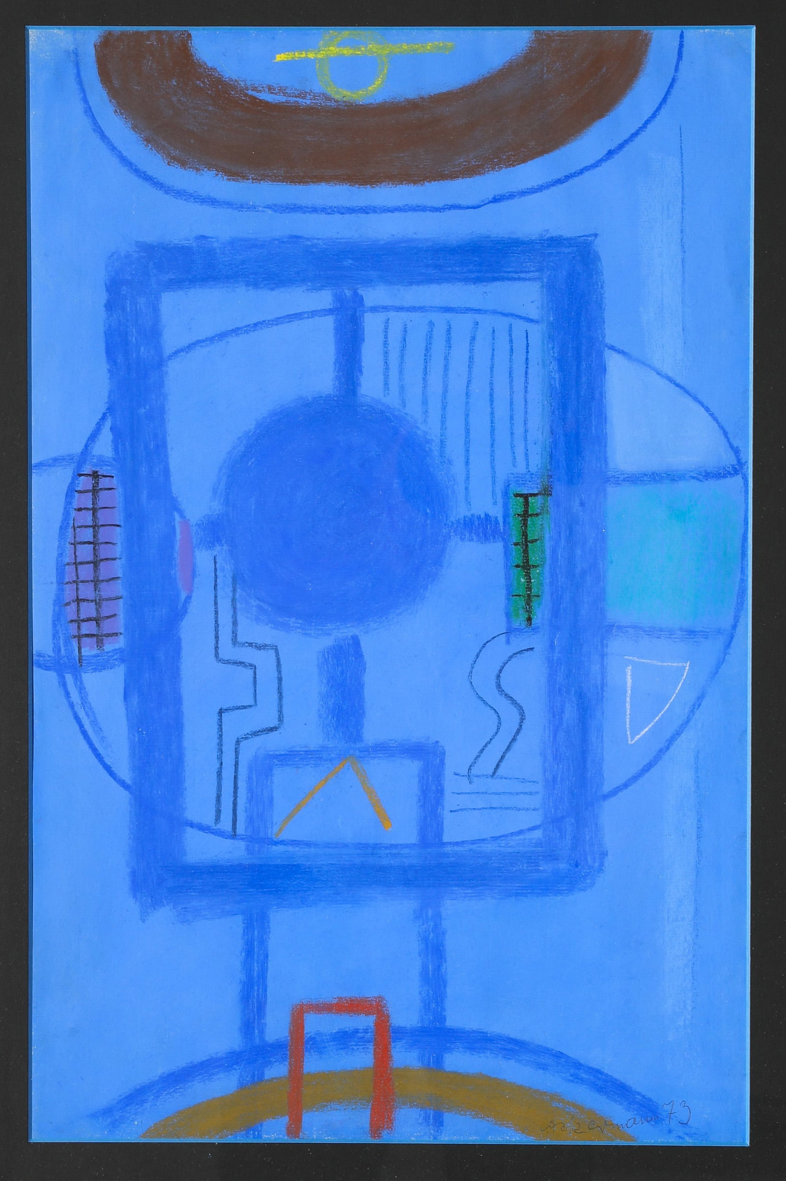 Max Ackermann*, Untitled 1973, abstract composition in shades of blue: Max Ackermann*, 1887-1975 Untitled, 1973. Pastels on paper. Abstract composition in blue tones. 50 x 32.6 cm. Signed and dated in pencil lower right: Ackermann 73. Framed behind glass and described as