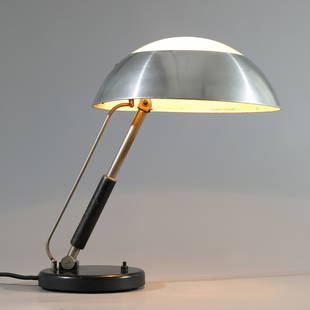 Karl Trabert, Schanzenbach & Co., Table Lamp / Desk Lamp: Karl Trabert Schanzenbach & Co. Table lamp / desk lamp. Designed around 1933. Metal, partly painted and nickel-plated, wood and glass. 45 x 33 x 35-43 cm. Literature: Charlotte & Peter Fiell, 1000 Lig