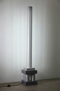 Matteo Thun, Bieffeplast, Floor Lamp, model Chicago Tribune: Matteo Thun Bieffeplast Floor lamp, model Chicago Tribune. Designed in 1985. Sheet steel and perforated sheet metal with metallic paint in various shades of gray. 190 x 30 x 30 cm.