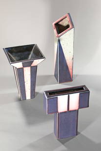 Karl Scheid, Three Vases, 1997, 2001, 2004: Karl Scheid Karl Scheid, Three Vases, 1997-2004. Porcelain or stoneware, glazed in matt colors. Geometric motifs. H. 18, 20.5 and 30.5 cm. Each inscribed on the bottom: artist's signet, 97, 01,04 (rai