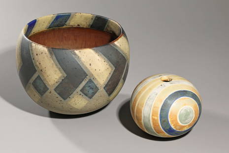 Karl Scheid & Ursula Scheid, Bowl, 1989 and Vase, 1993: Karl Scheid & Ursula Scheid Karl Scheid & Ursula Scheid, bowl, 1989 and vase, 1993. Porcelain, glazed in matt tones. H. 9 and H. 14 cm, D. 16 cm. Each inscribed on the bottom: artist's signet, 89 or 9