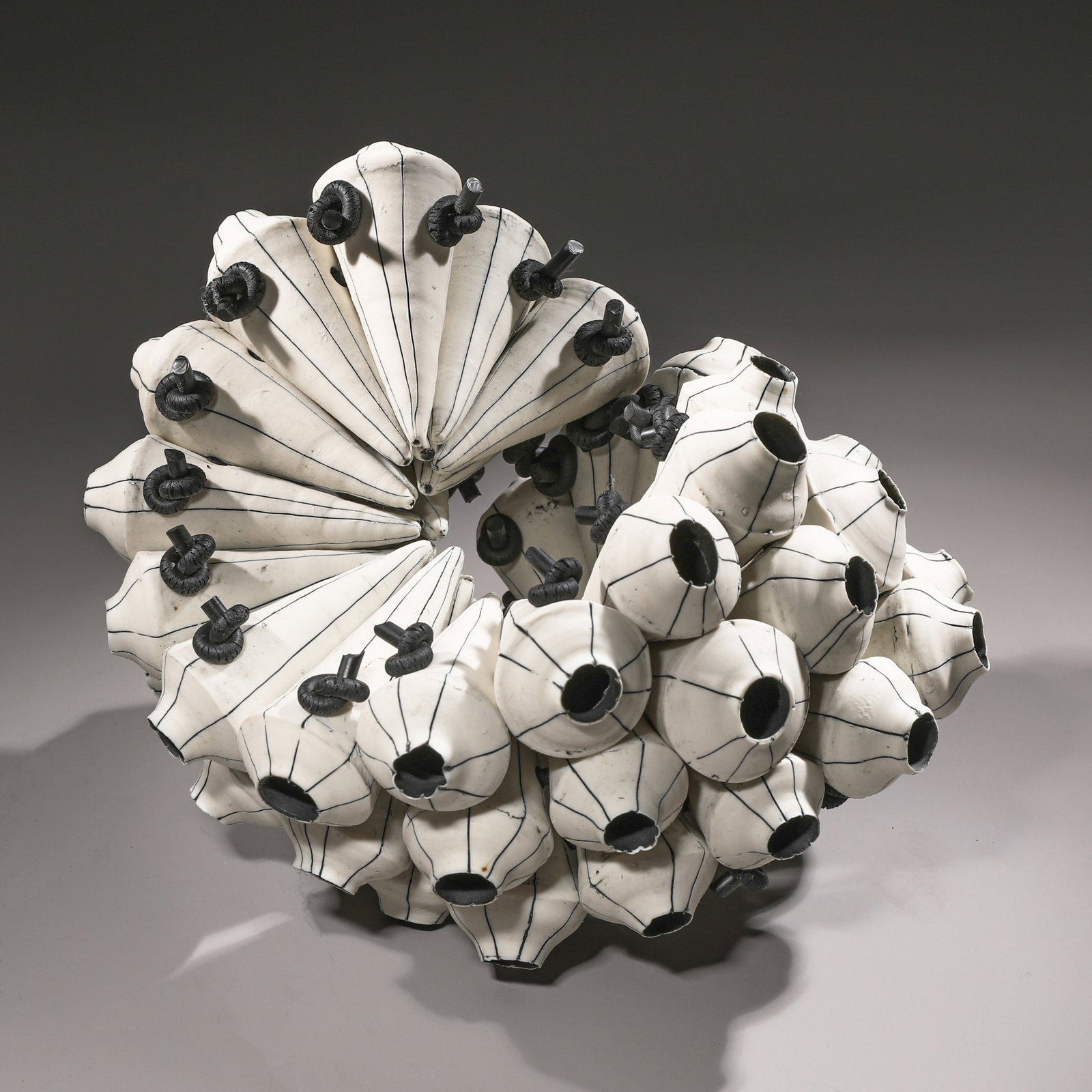 Ursula Commandeur, Vase Sculpture: Ursula Commandeur Ursula Commander. Vase sculpture. Around 2005. Porcelain, scratched, painted black. Rubber bands. 20,5 x 24 x 20 cm. Literature: Ursula Commandeur, Die Anderen. Katalog zur Ausstellu