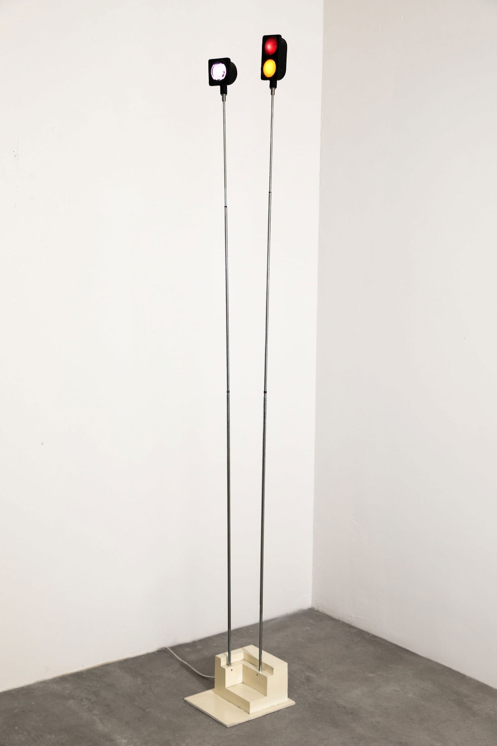 Vassilakis Takis*, Signals Light, 1968: Vassilakis Takis*, (1925-2019) Signals (light object). 1968. White painted iron base, flashing light, extendable metal rods. 202cm. Metal plaque on the bottom, inscribed and dated: artist takis, signa