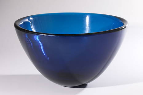 Sven Palmqvist, Expo Bowl: Sven Palmqvist Orrefors Glasbruk AB., Orrefors Expo bowl. 1957. Blue glass. H. 19.5 cm. Dm. 34cm. Marked: ORREFORS EXPO pu 147-57 Sven Palmvist (engraved).