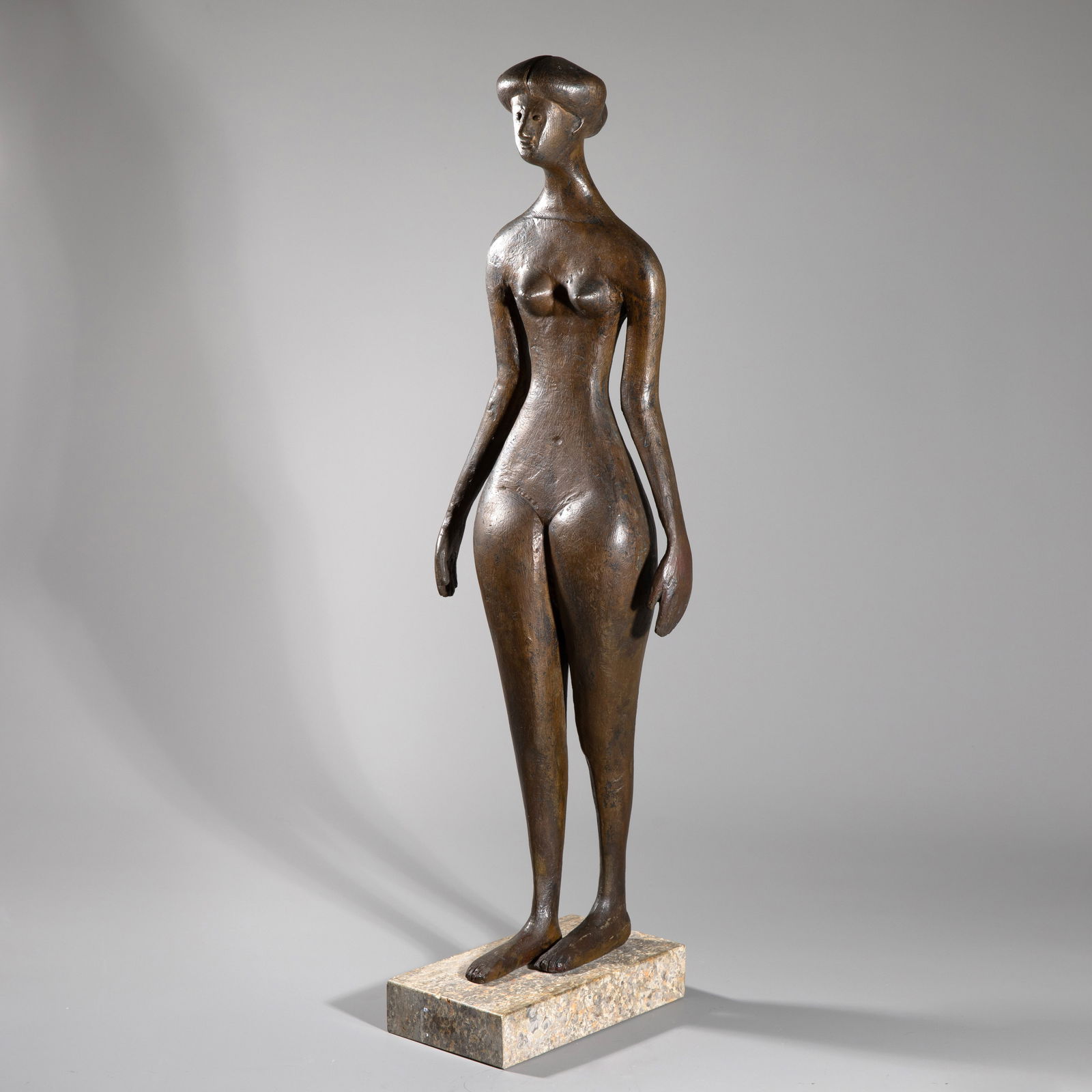 Gerhard Marcks, 'The Sandpiper', 1953: Marcks, Gerhard Bronze, brown patina, on a stone base. H. 68 x 20 x 20.5 cm. On the left foot, the artist's signet and foundry mark and numbered: Rich. Barth Bln. Mariendorf 2/3. Copy 2 of 3.
