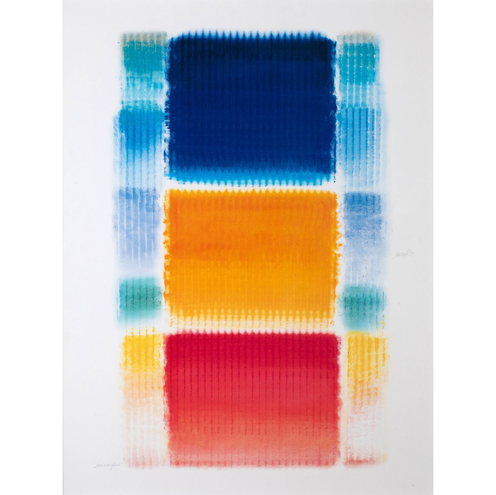 Heinz Mack* (1931), 'Trinity', 1991: Heinz Mack Color serigraph on paper, 83 x 65 cm. Titled lower left: Trinity. Signed center right: Mack91. Framed and described accordingly.