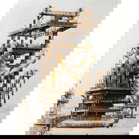 Bernd and Hilla Becher*, 'Blast furnace, Hagen-Haspe steelworks', (1968): Bernd Becher Photograph. Gelatin silver print 40.5 x 30.7 cm. Signed on the verso of the photograph, lower right: Bernhard Becher / Hilla Becher. Also inscribed on the mount: Becher. Framed behind gla