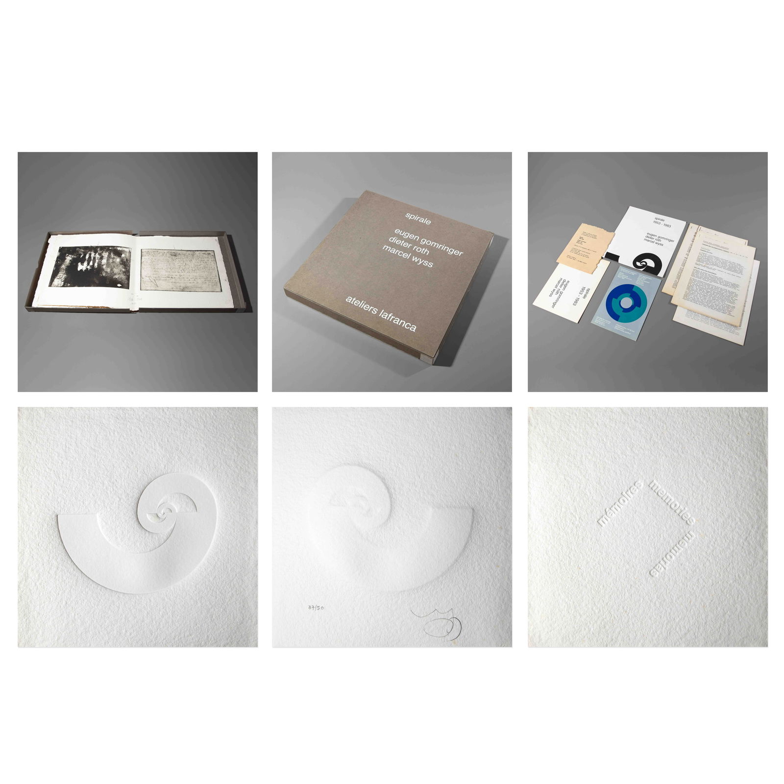 Marcel Wyss, Eugen Gomringer a.o., Portfolio. Spirale, 1953–1961: Marcel Wyss Portfolio. Spirale. International Journal for Concrete Art and Design, 1953–1961. A magazine originally self-published by Eugen Gomringer, Dieter Roth, and Marcel Wyss, originally publis