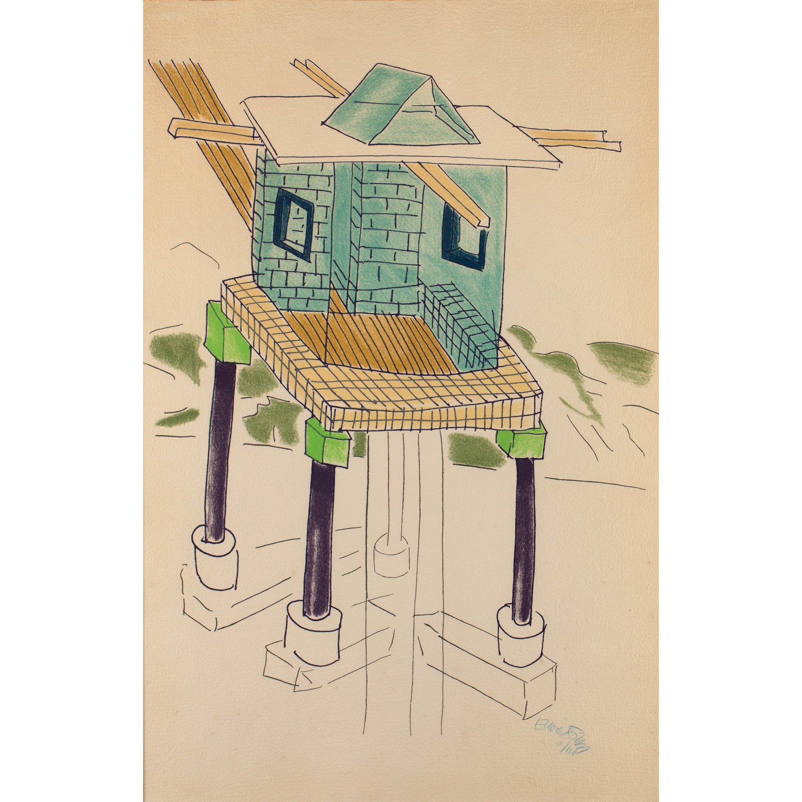 Ettore Sottsass, Signed and limited serigraph Una Torre in California (1 of 4)