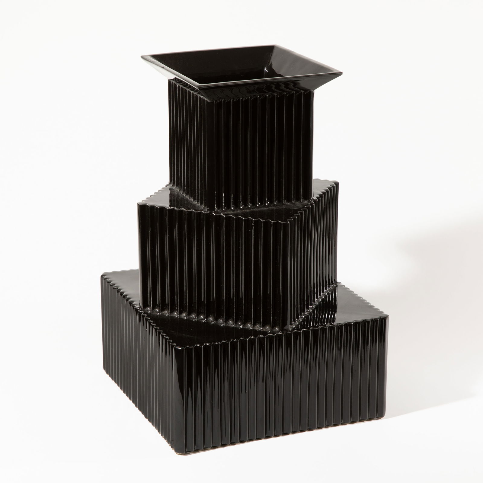 Sergio Asti, Vase Model Jet Black: Sergio Asti Designed around 1980. Manufactured by Studio Superego. Ceramic with glossy black glaze. 38 x 25 x 25 cm.