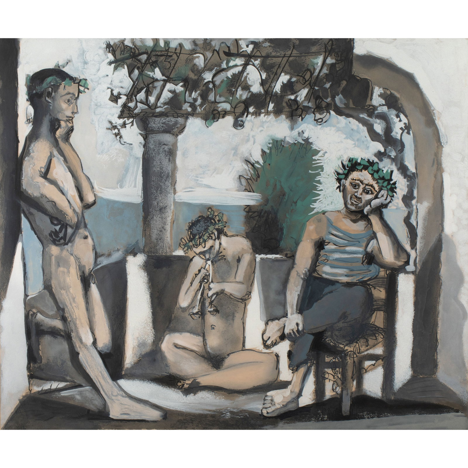 Pablo Picasso* (1881-1973), 'Bacchanale', 1955: Picasso, Pablo Color aquatint. Etching after an original by Pablo Picasso. Image size 47 x 56 cm. Sheet size 56 x 76 cm. From an edition of 300. On chamois-colored wove paper by BKF Rives (with waterm