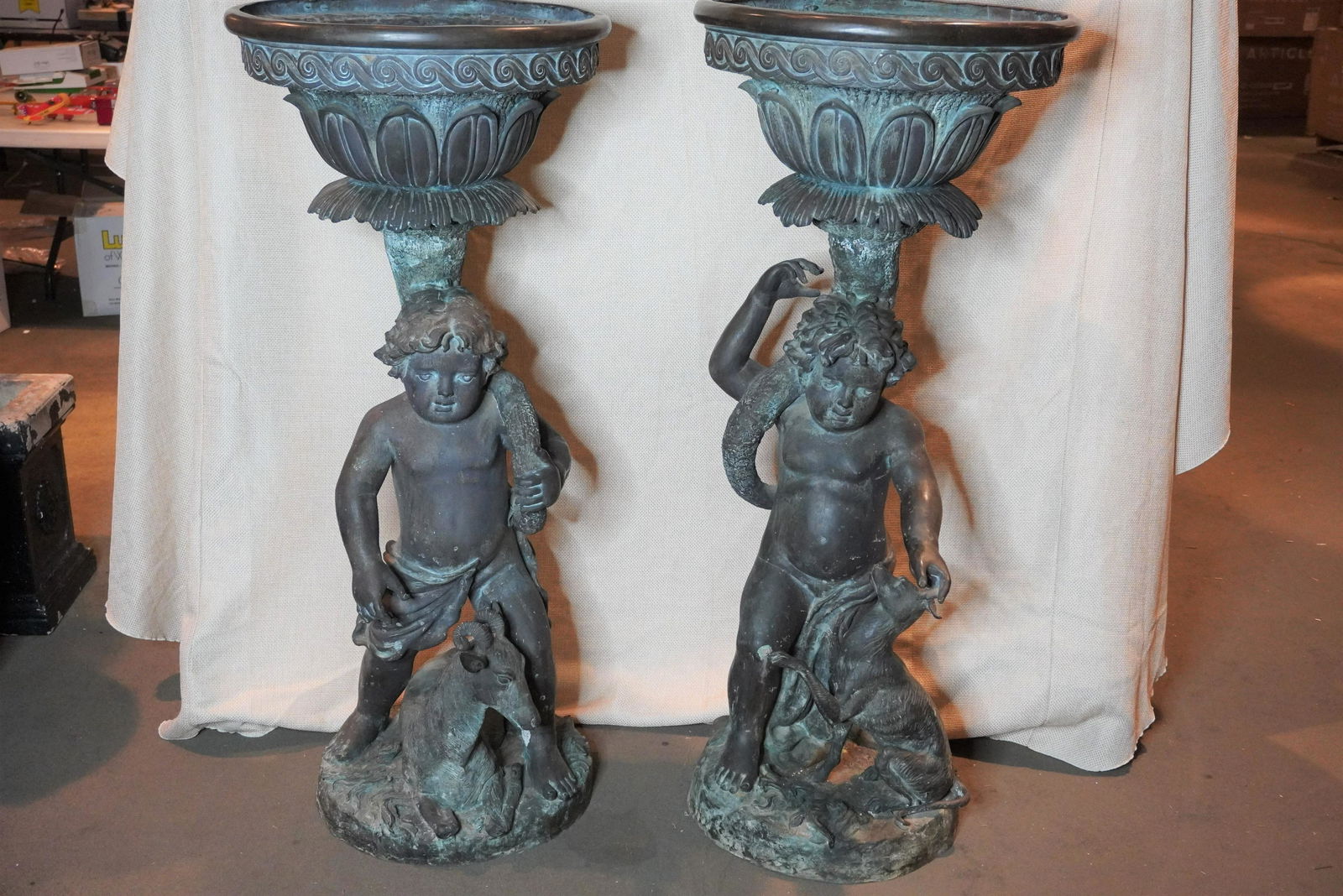 A NEAR PAIR OF BRONZE GARDEN PLANTERS (1 of 11)