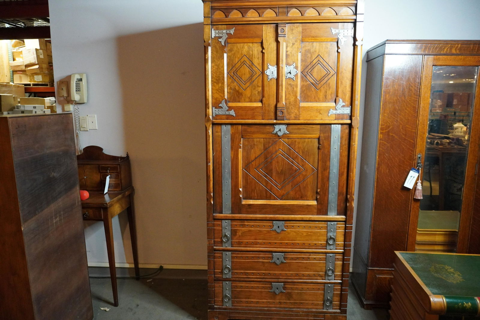 ENGLISH TUDOR DROP FRONT CABINET (1 of 11)