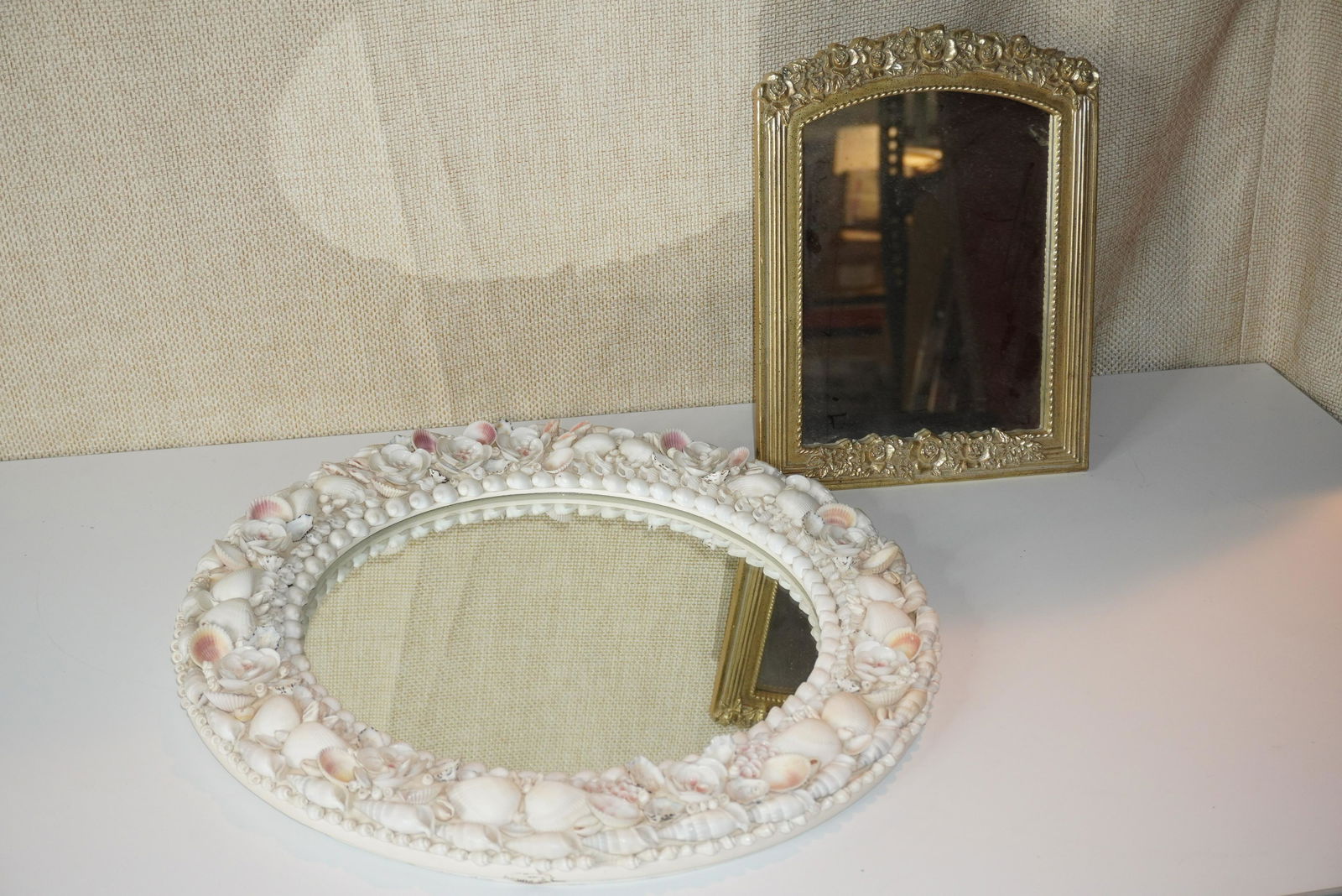 GILT FRAMED MIRROR & SHELL MIRROR (1 of 7)