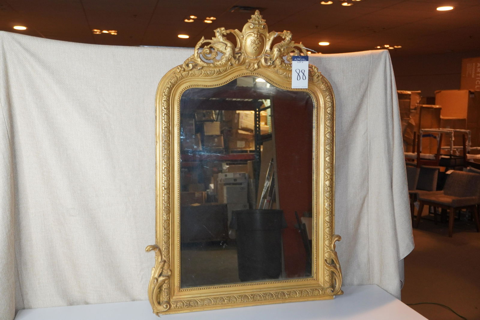 LARGE GILT DECORATED MIRROR (1 of 7)