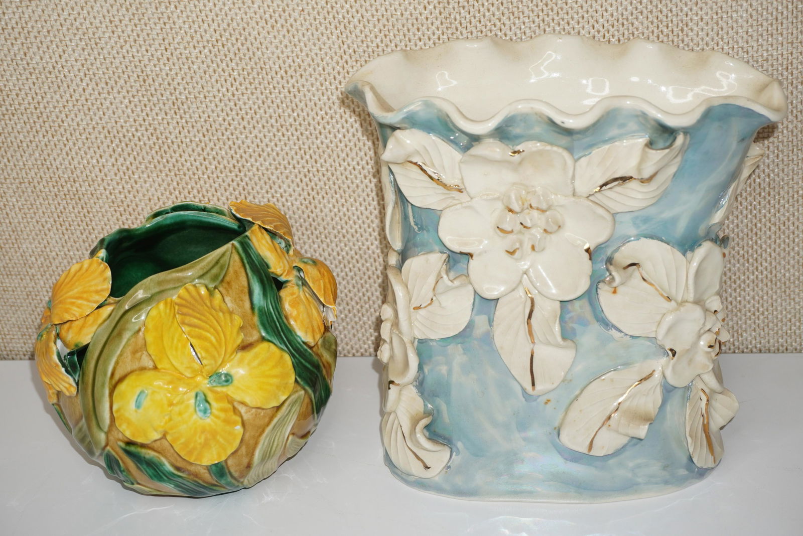 2 PLANTERS W/ RAISED FLORAL DESIGN (1 of 4)