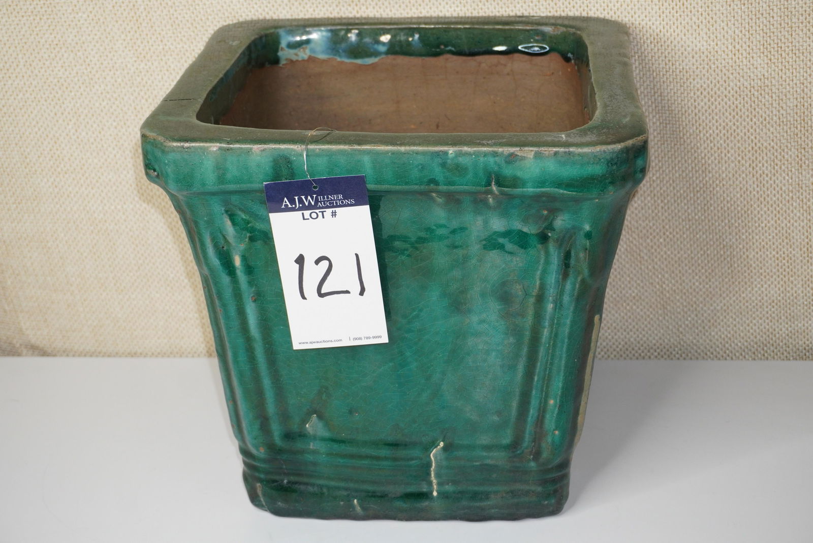 GREEN GLAZED CLAY GARDEN POT (1 of 3)