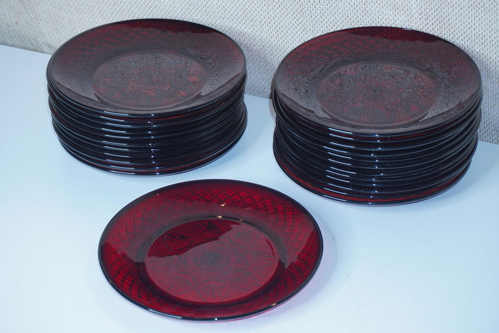 SET OF 24 RUBY CUT CRYSTAL DESSERT PLATES (1 of 3)