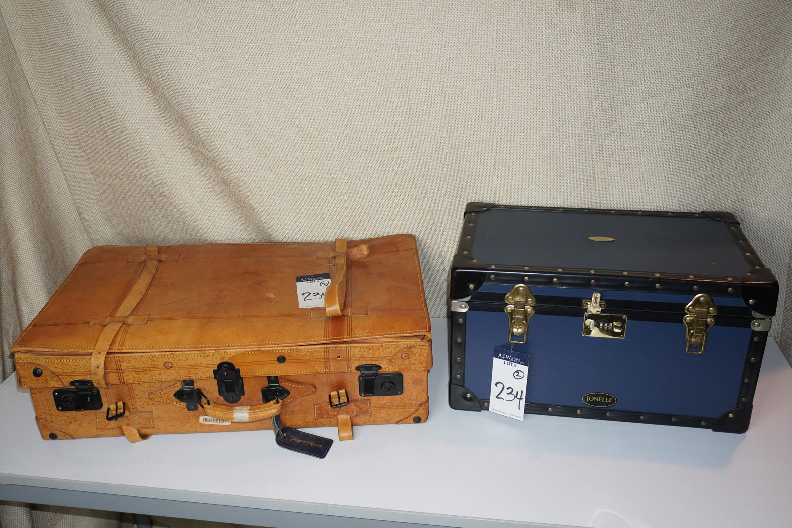 TAN LEATHER LOCKING SUITCASE & TRUNK (1 of 6)