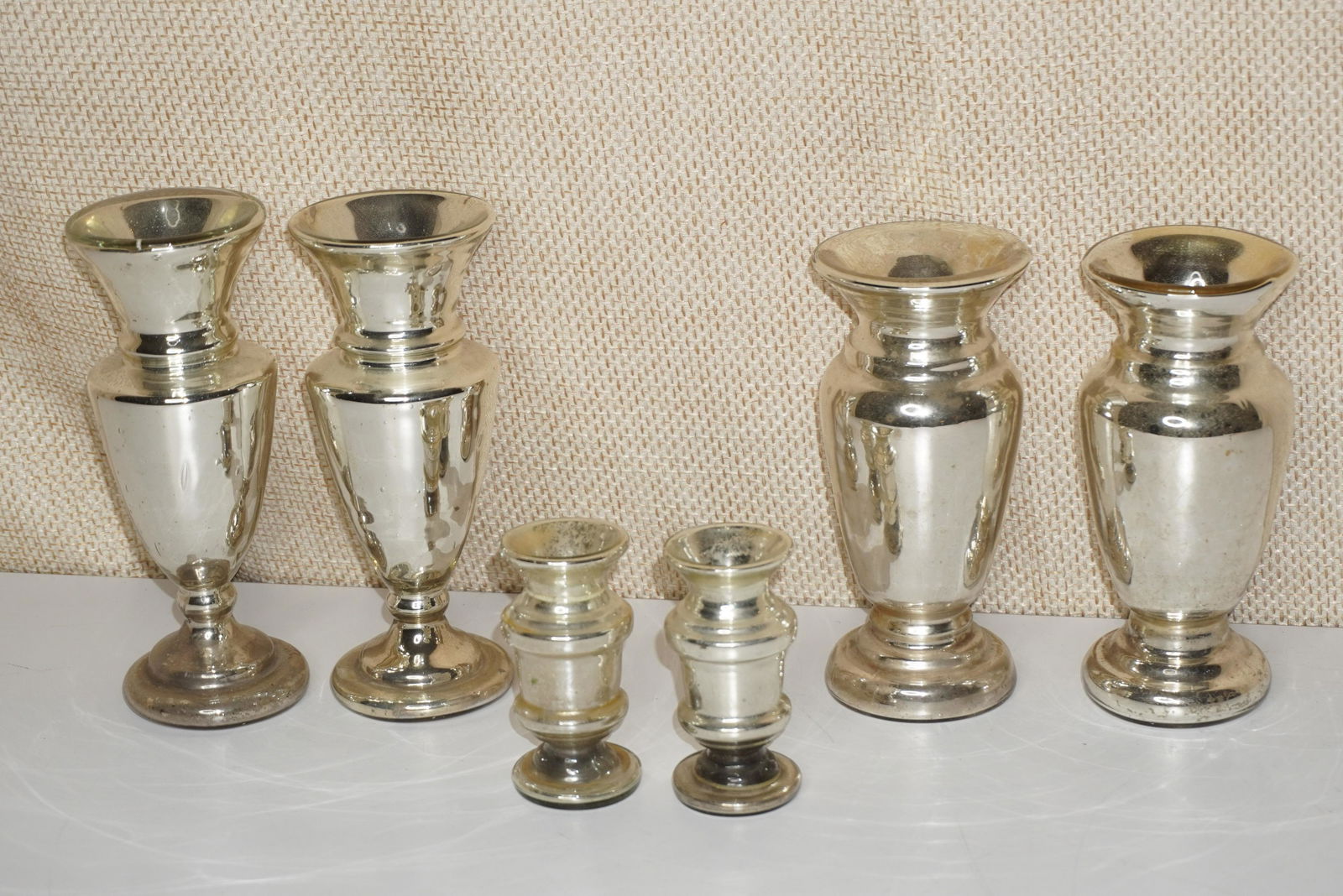 3 PAIRS VINTAGE MERCURY GLASS CANDLESTICKS (1 of 2)