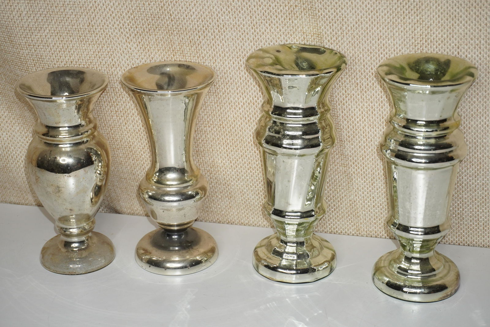 2 PAIRS VINTAGE MERCURY GLASS CANDLESTICKS (1 of 2)