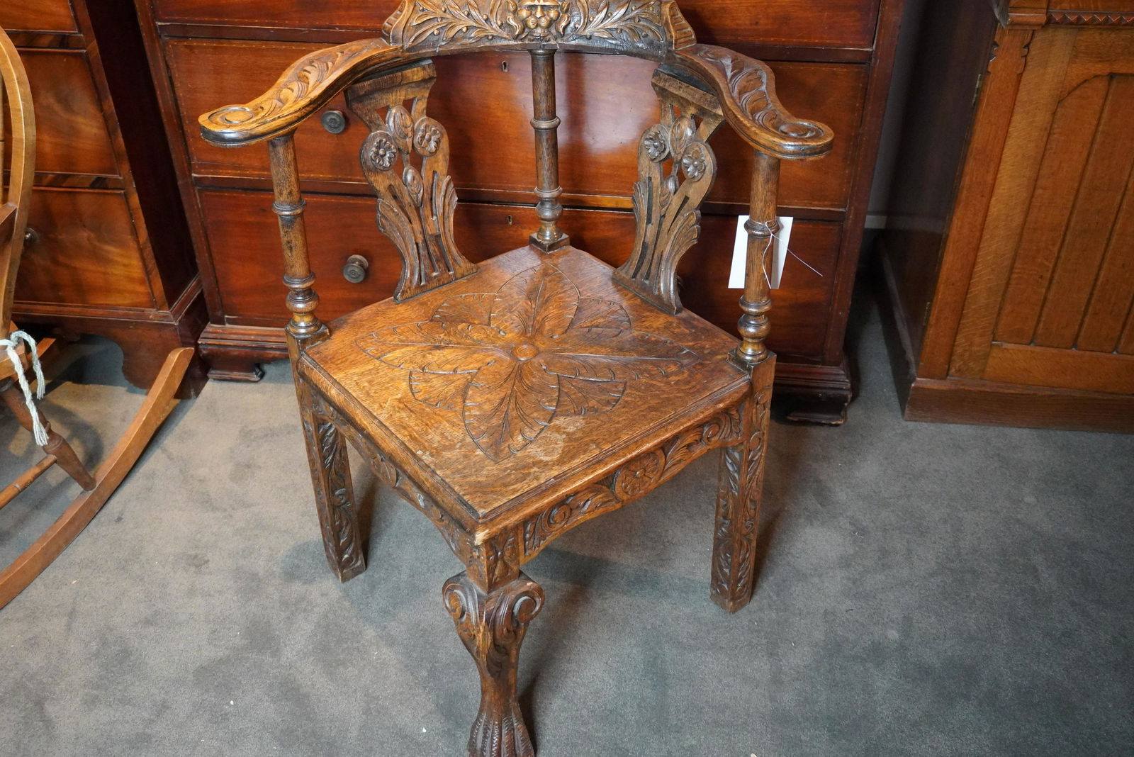 ANTIQUE OAK CARVED CORNER CHAIR (1 of 6)