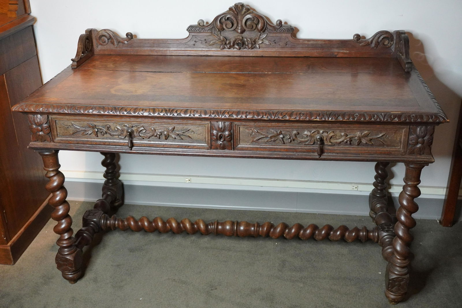 ANTIQUE FRENCH CARVED OAK DESK (1 of 9)