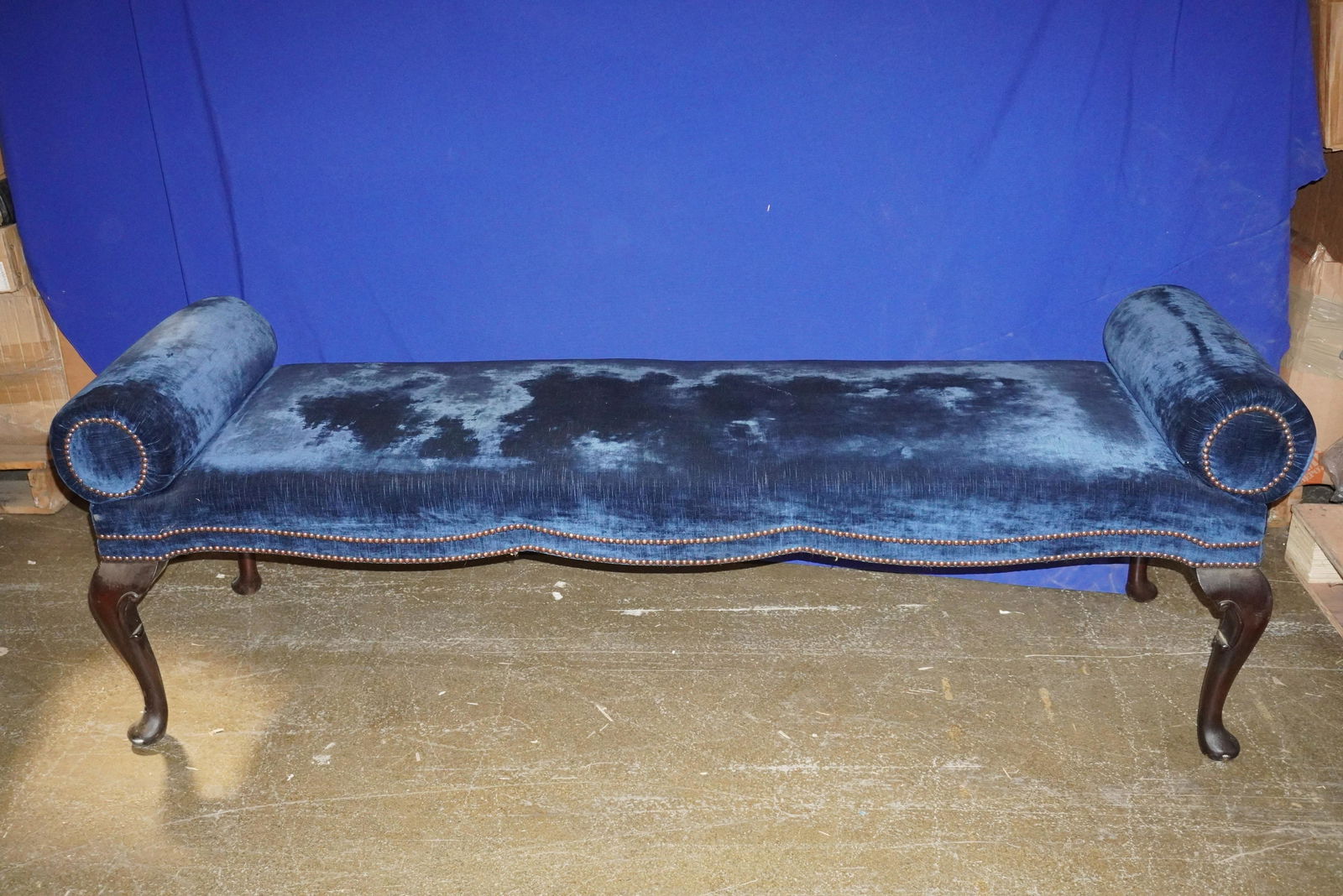 BLUE VELVET OVERSIZED UPHOLSTERED BENCH (1 of 5)