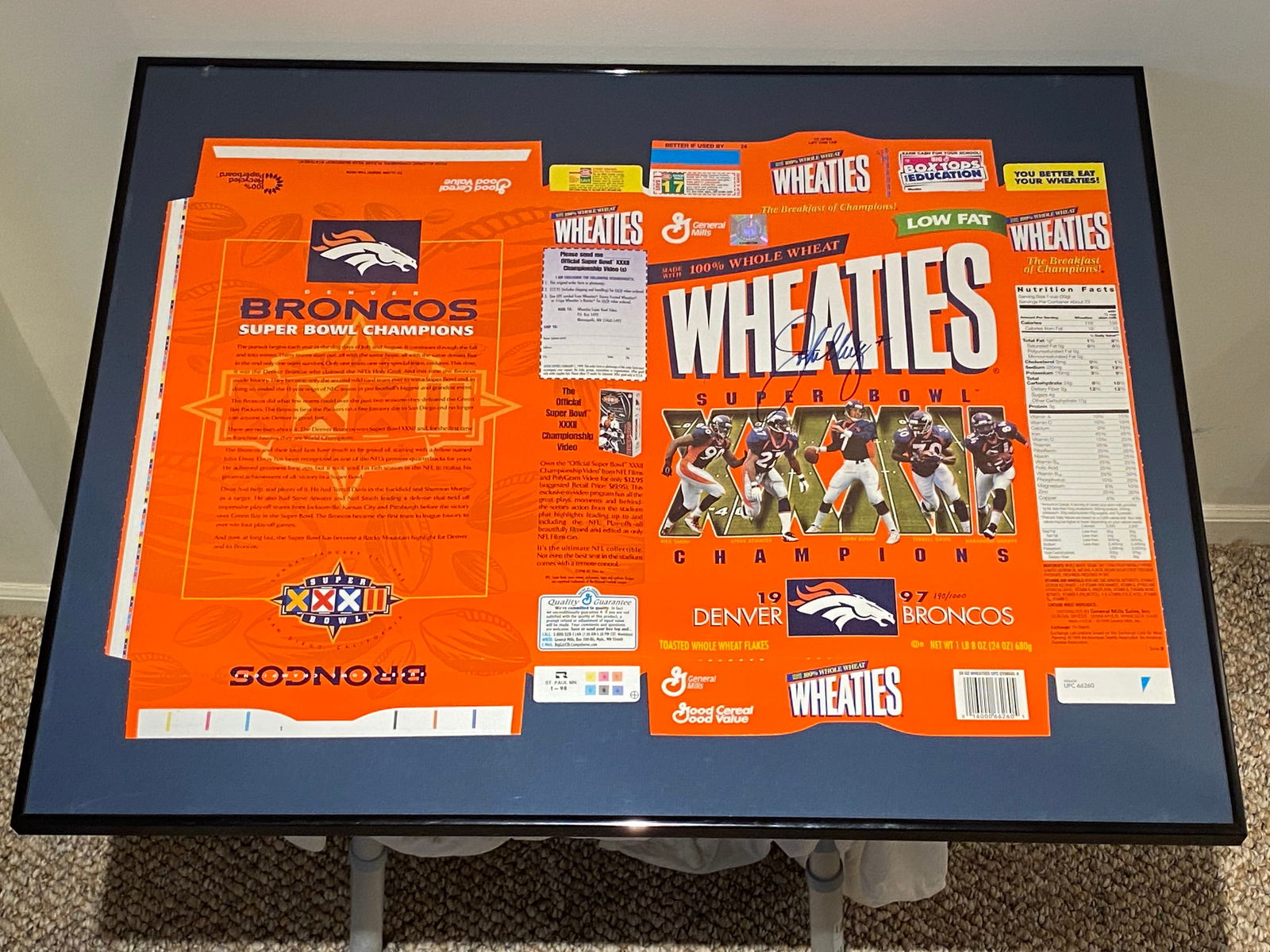 Certified John Elway Signed 1997 Wheaties Broncos Superbowl Champions Cereal Box (1 of 10)