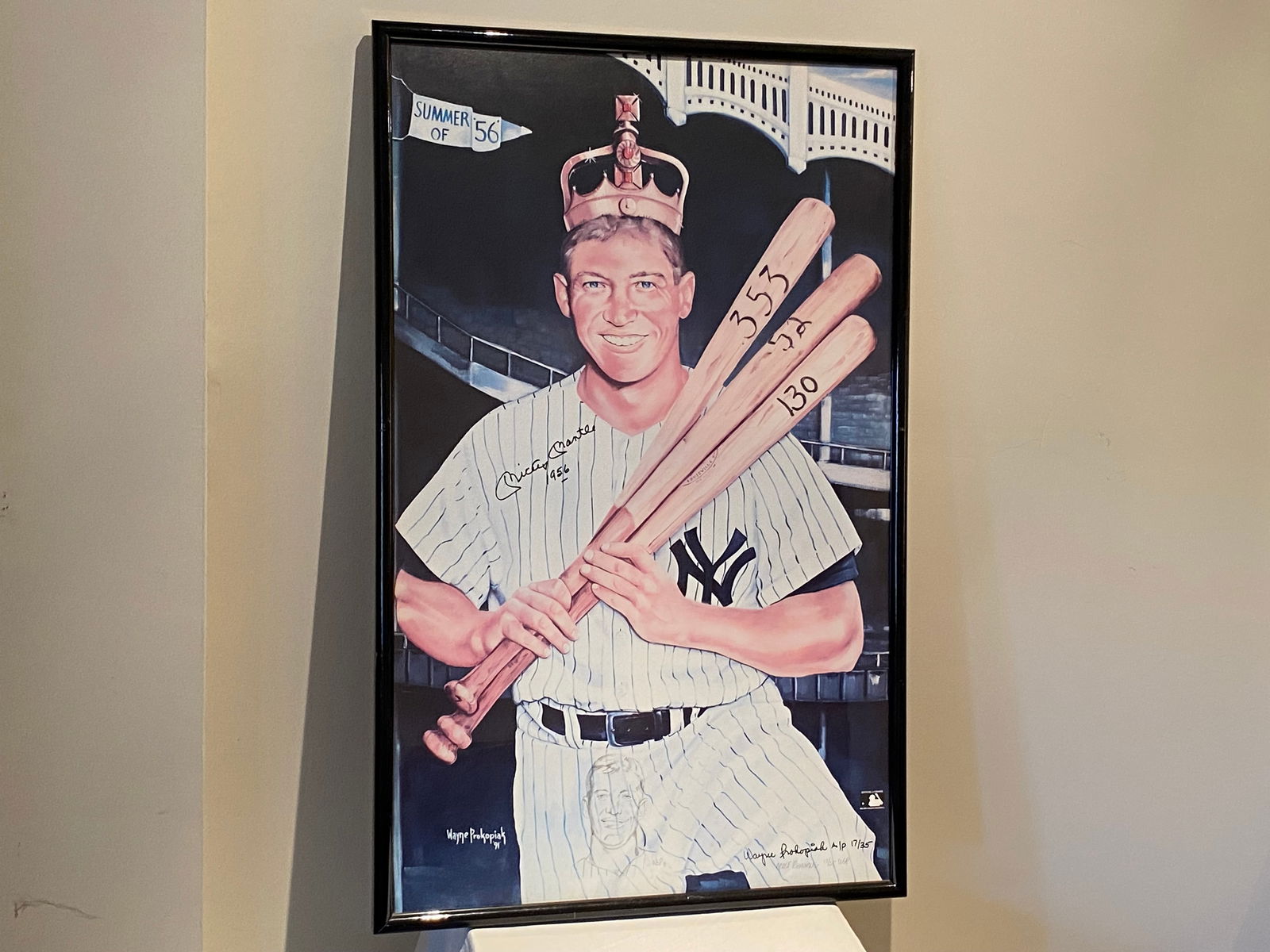 Certified Mickey Mantle Framed Signed  Triple Crown Poster, Artist Wayne Prokopiak '91 (1 of 10)