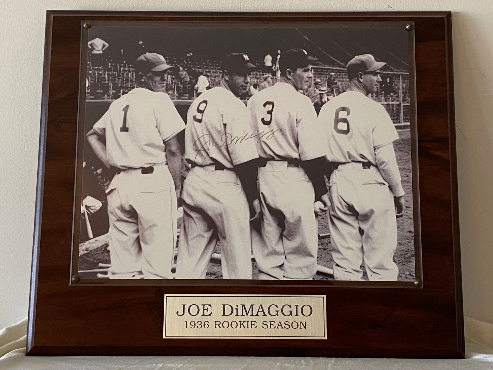 Certified Joe DiMaggio Signed 1936 Rookie Season Plaque (1 of 6)