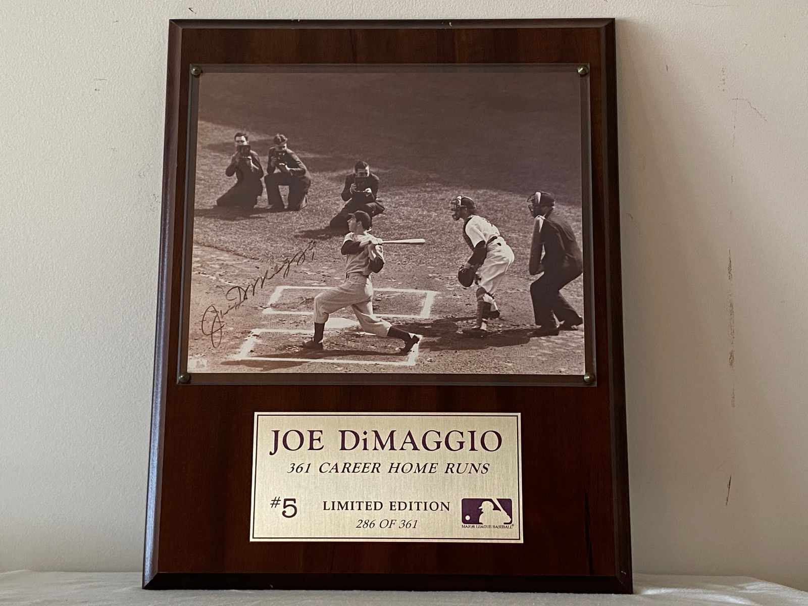 Authenticated Joe DiMaggio Signed Photograph "361 Career Home Runs" Plaque (1 of 7)