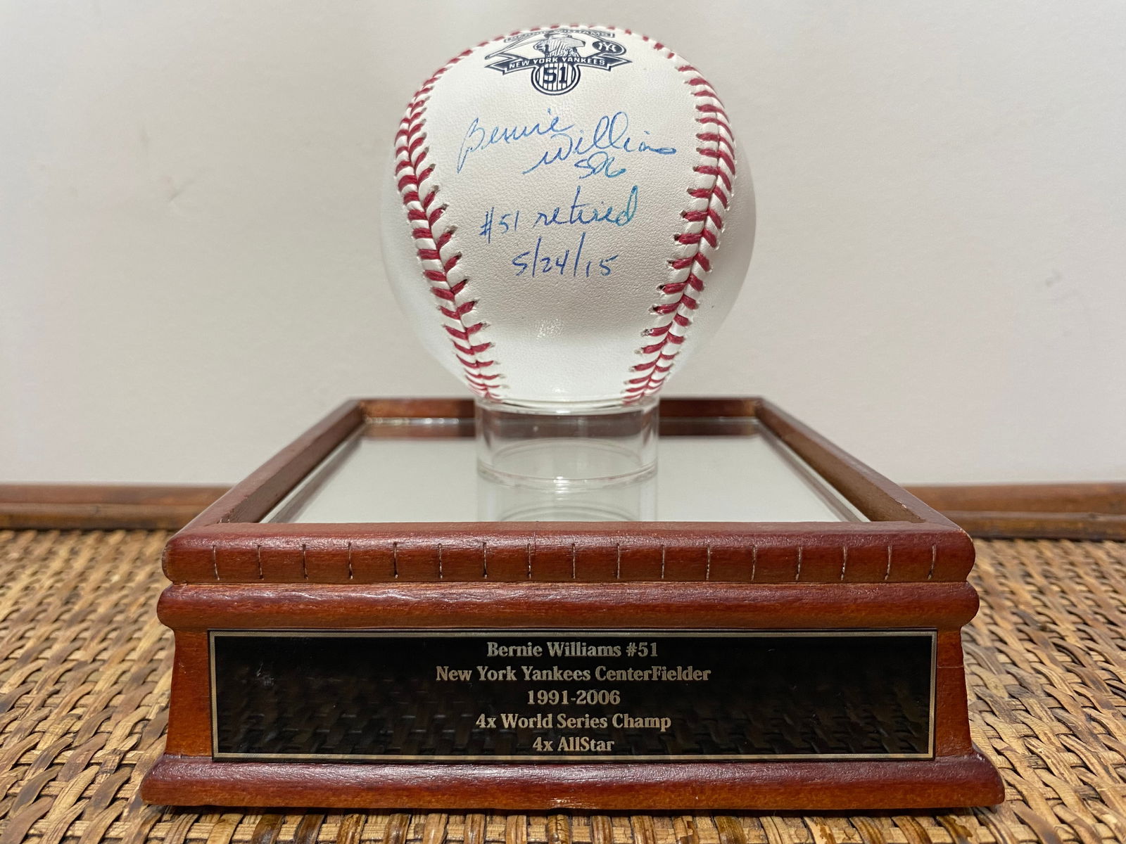 Certified Bernie Williams Signed "#51 Retired 5/24/15" MLB Baseball (1 of 7)