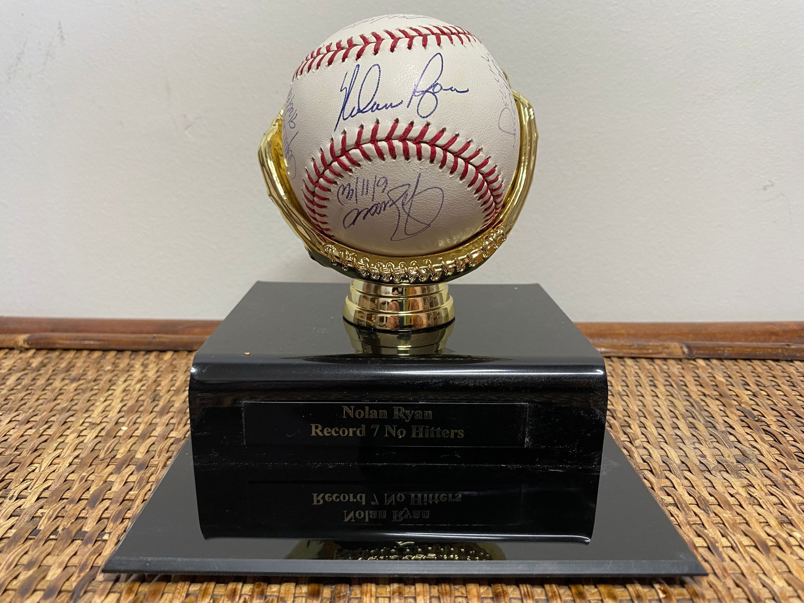 Certified Nolan Ryan Signed MLB Baseball 7 No-Hitters w/ Catchers (1 of 10)