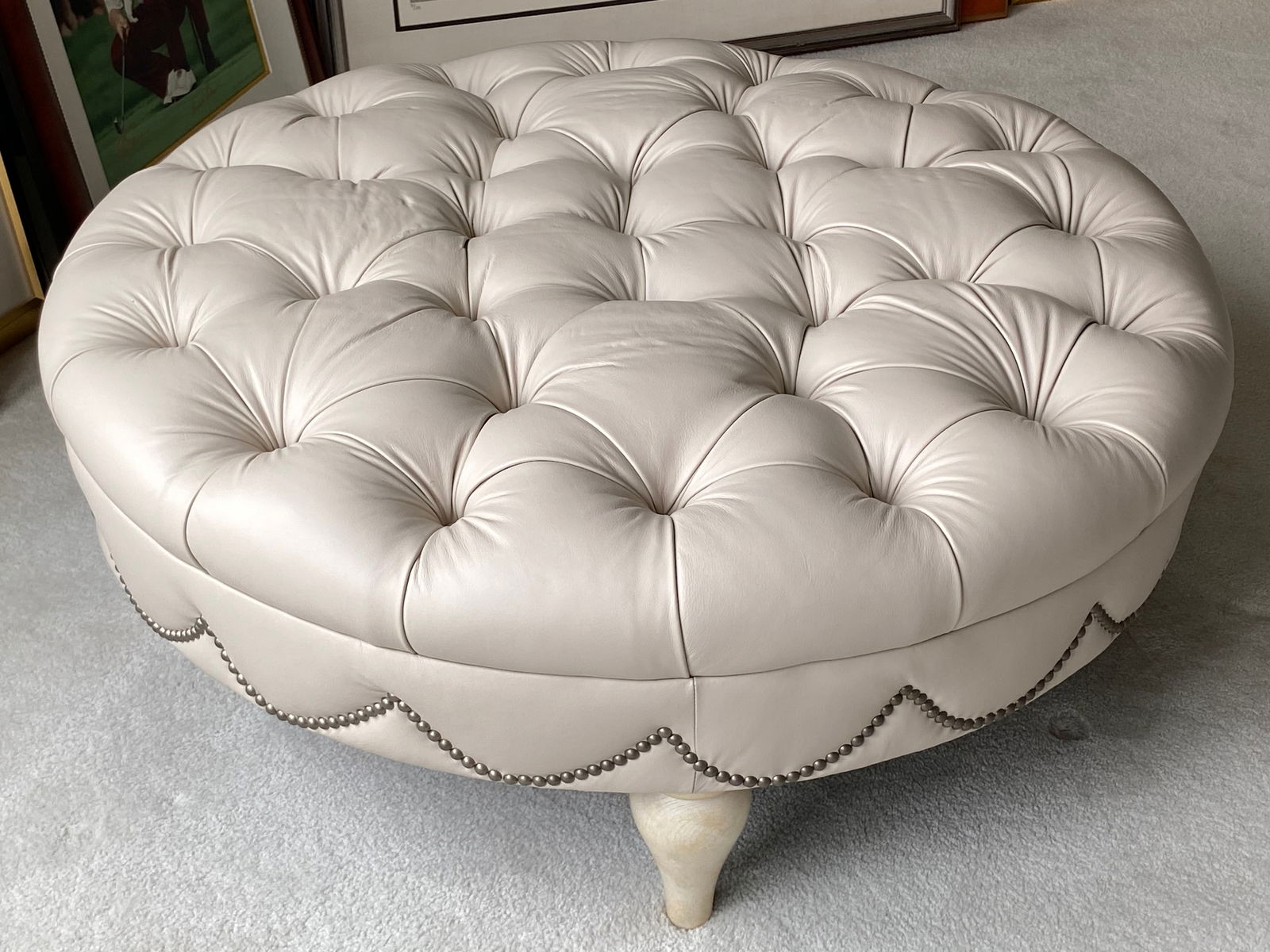 Tufted Round Ottoman w/Nailhead Details (1 of 5)