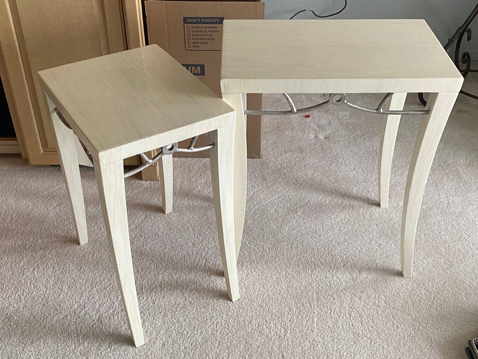 Laquered Side Tables w/Metal Accents: Cream