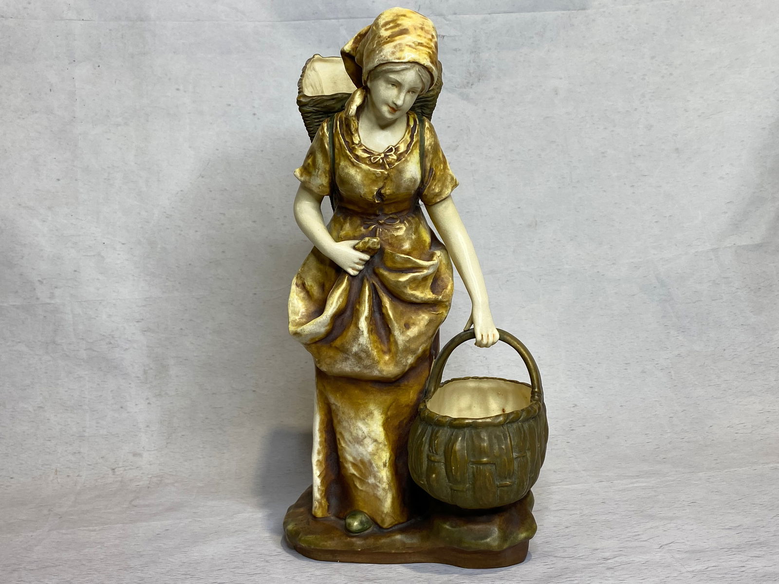 Large Antique Art Nouveau Amphora Austria Pottery Statue Woman w/ Basket (1 of 8)