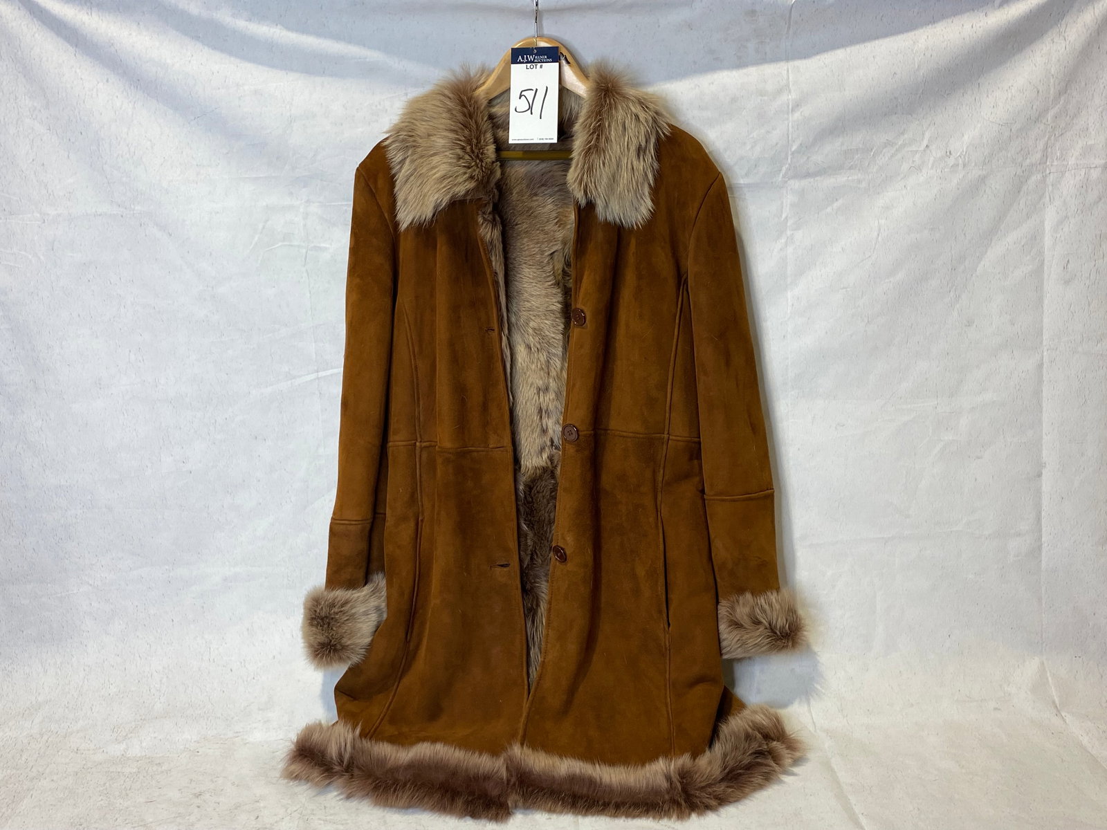 Vintage Marvin Richards Suede Coat With Faux Fur Lining, Size Large (1 of 5)