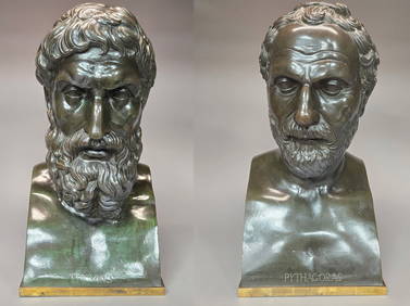 PAIR OF ITALIAN BRONZE PORTRAIT BUSTS OF EPICURIUS AND PYTHAGORUS (1 of 10)