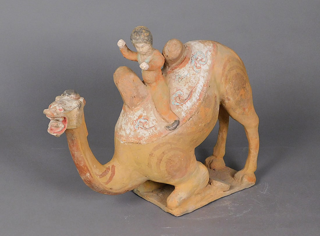 Painted Pottery Kneeling Camel w/ Rider Tang Dynasty (1 of 15)