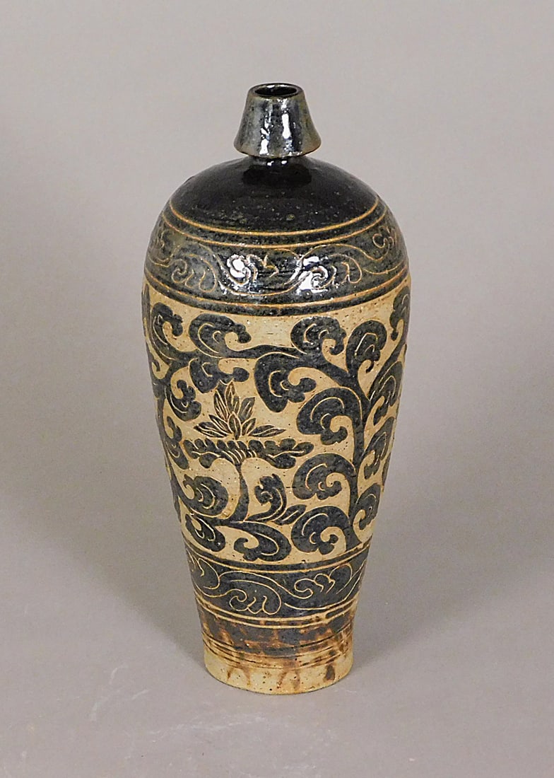 Carved Stoneware Meiping Vase Partial Brown Glaze Song Dynasty (1 of 10)