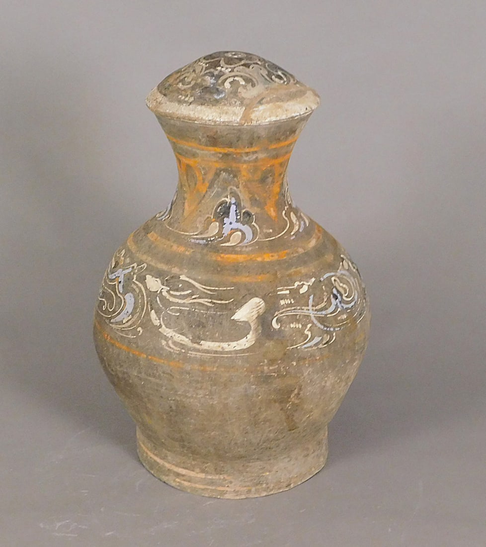 Painted Pottery Hu Jar w/ Lid Han Dynasty (1 of 16)